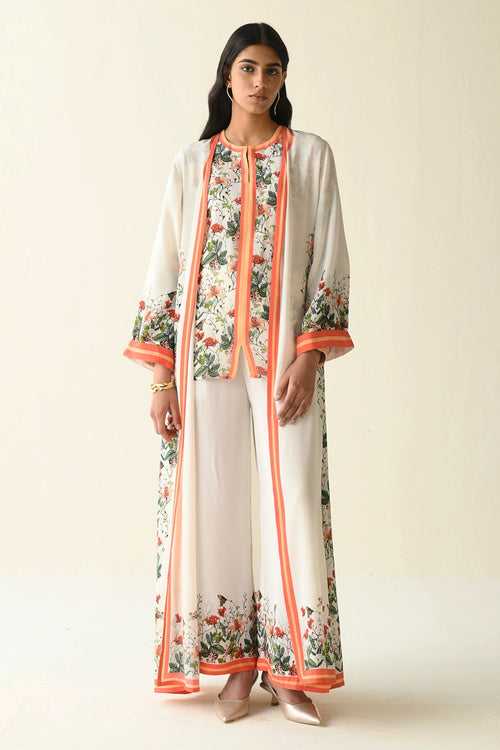 Pink And Ivory Floral Printed Abaya