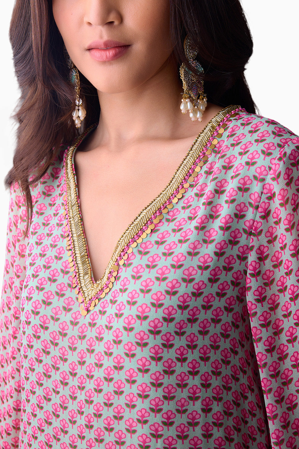 Pista Georgette Kurta Set