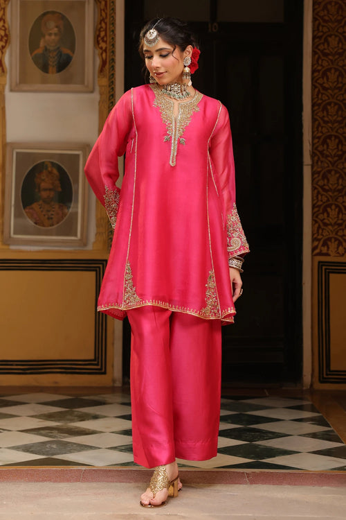 Ahista Pink Pheran Short Kurta Set
