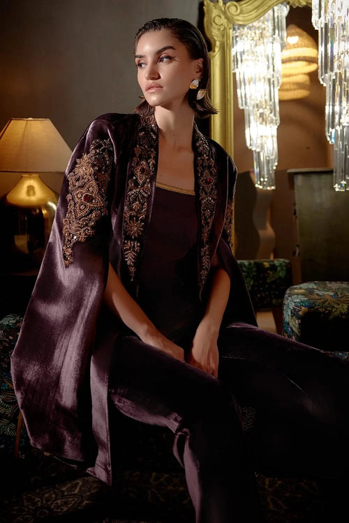 Purple Regalia Long Cape With Pants Set