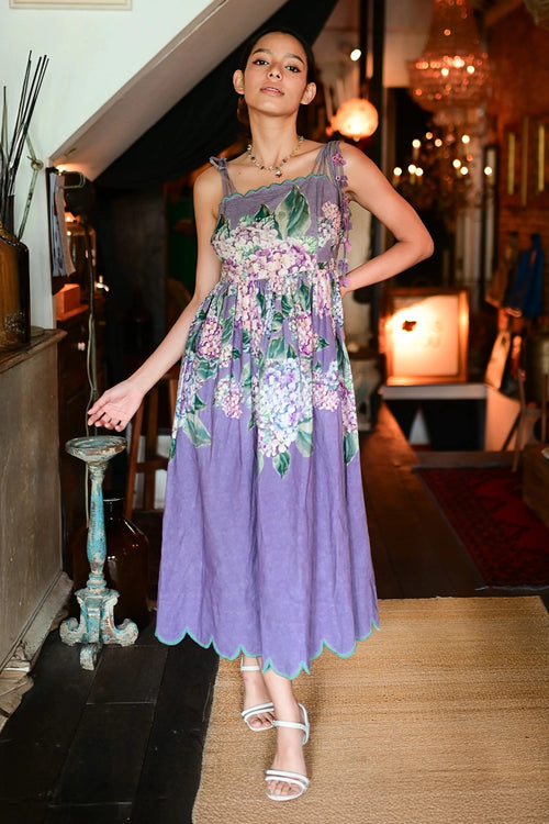 Lilac Hydrangea Scallop Strap Dress