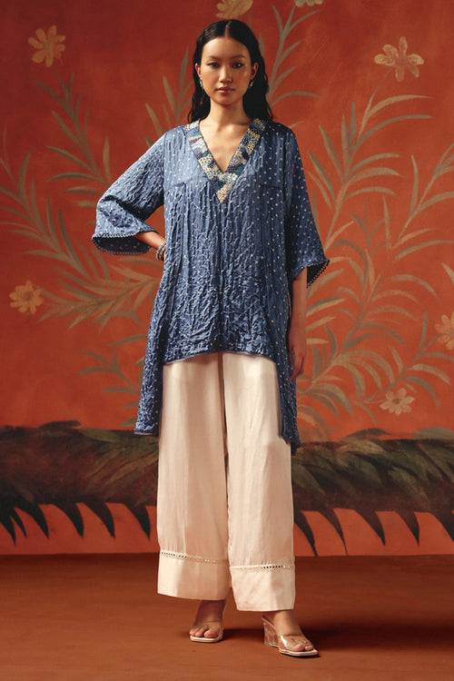 Twilight Long V Neck Tunic with Ivory Flared Pants