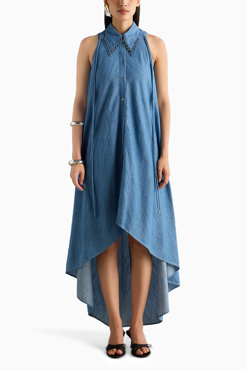 Washed Denim High Low Dress