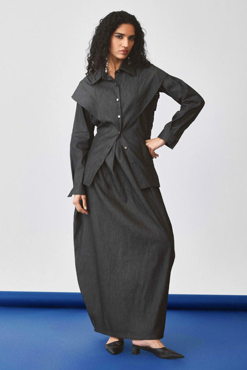 Black Arched Denim Top