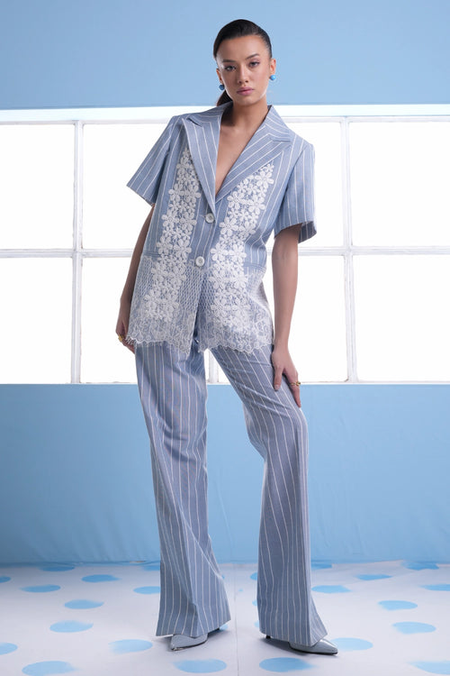 Clarissa Blue Lace Blazer with Pants