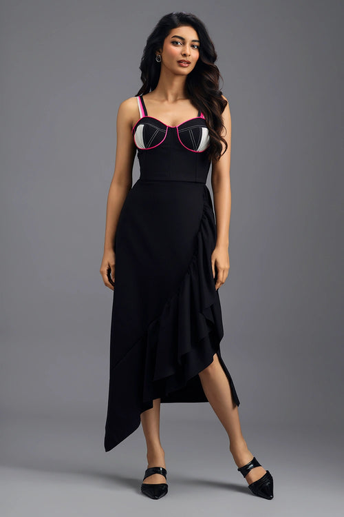 Black Structured Ruffle Skirt