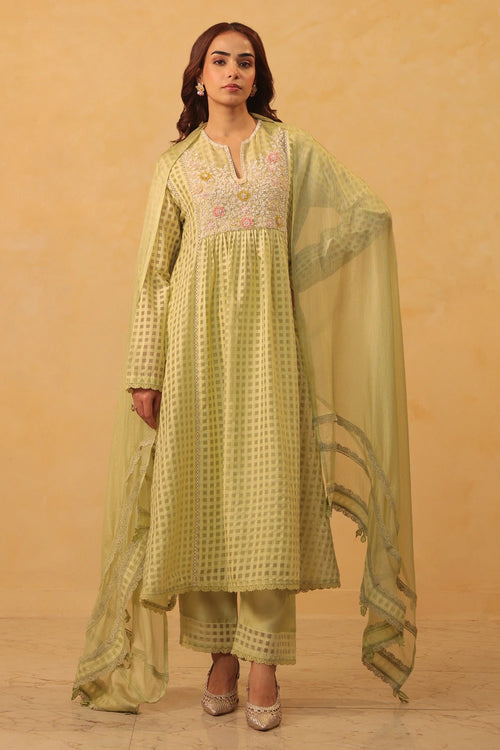 Vaayu Green Panelled Kalidar Set
