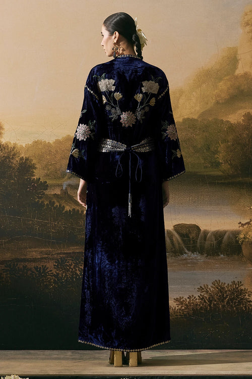 Cobalt Blue Metallic Dress Kurta With Tie-Up Belt