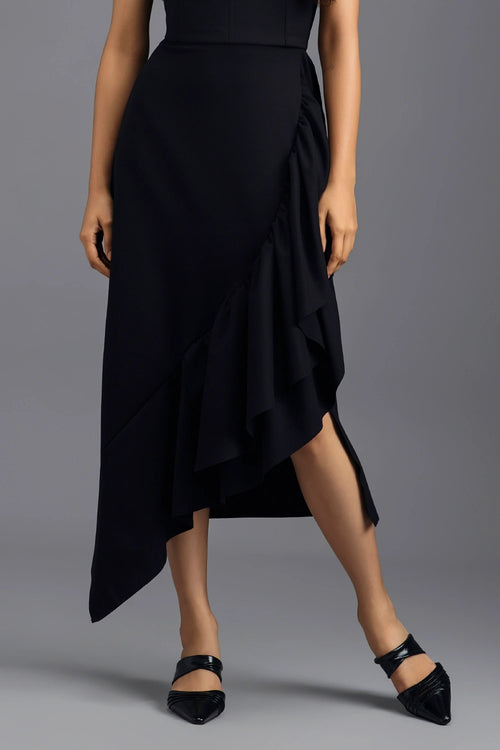 Black Structured Ruffle Skirt