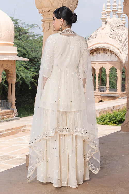 Off White BK all-over Embroidered Sharara with Dupatta