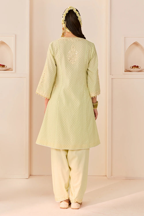 Reem Mint Green Short Choga with Dogri Salwar and Dupatta