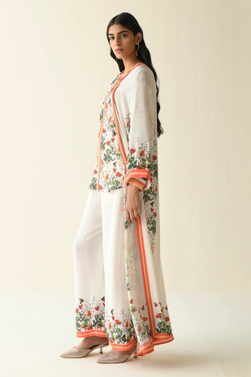 Pink And Ivory Floral Printed Abaya
