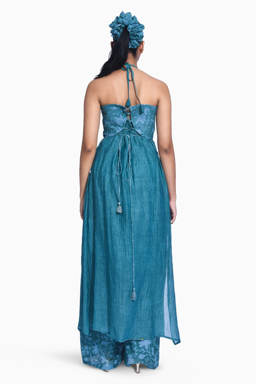 Blue Hana Halter Corset Set