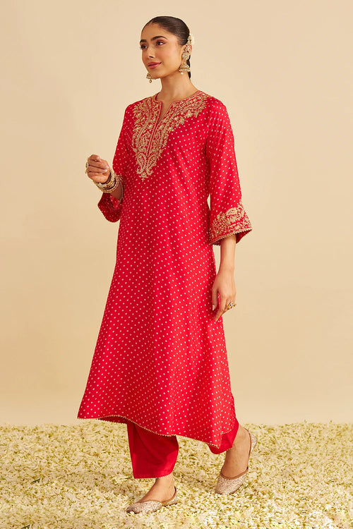 Shezia Red Long Chauga with Salwar