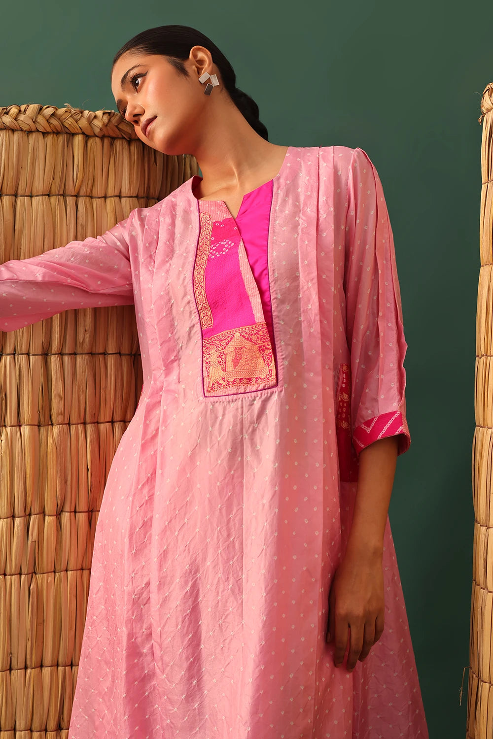 Pink Patchwork Bandhani Suit Set