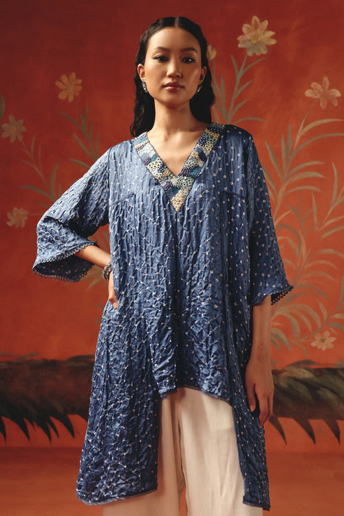 Twilight Long V Neck Tunic with Ivory Flared Pants