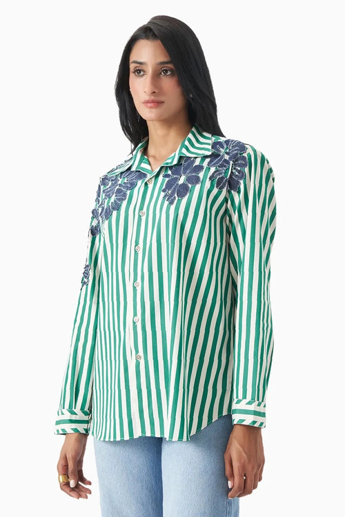 Emerald Bloom Stripe Shirt