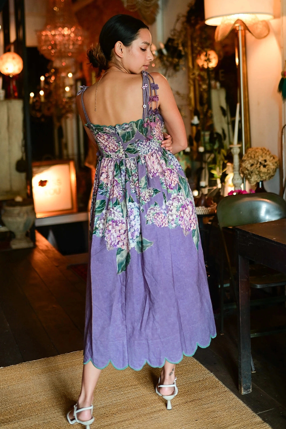 Lilac Hydrangea Scallop Strap Dress