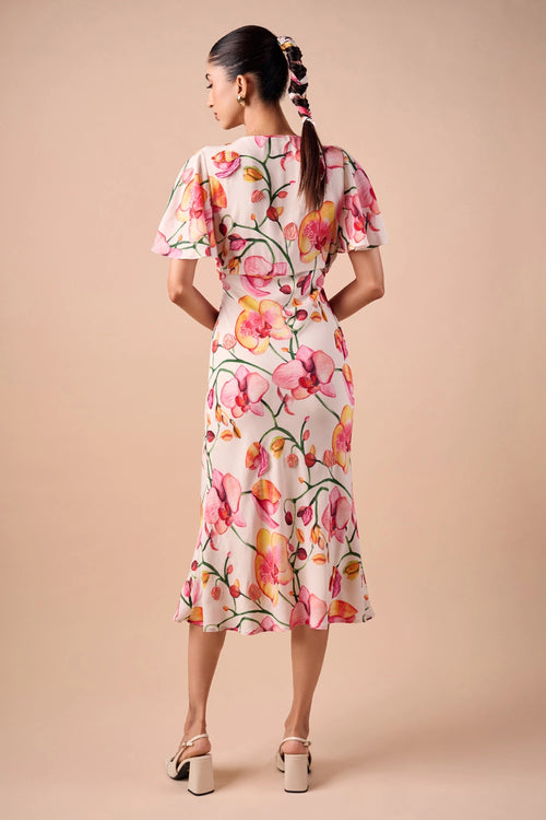 Pink-White Orchid Crepe Dress