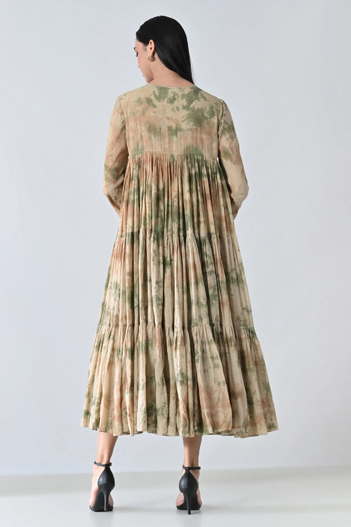 Beige Mist Printed Tiered Midi Dress