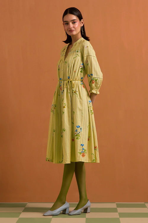 Fun Yellow Verdant Long Stripe Dress