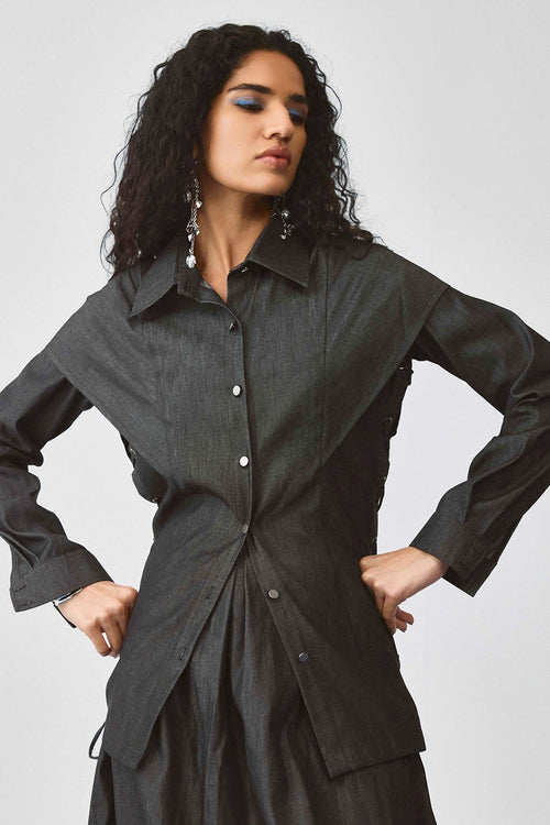 Black Arched Denim Top