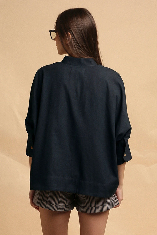 Charcoal Oversized Ret Shirt And Gray Striped PL Shorts Set