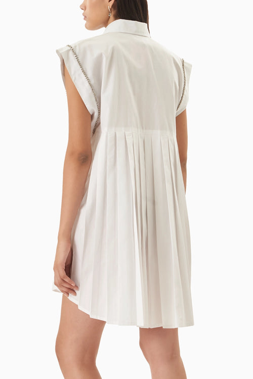 White Cotton Back Pleated Shirt Dress