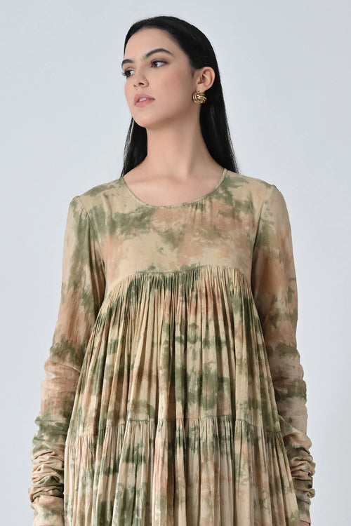 Beige Mist Printed Tiered Midi Dress