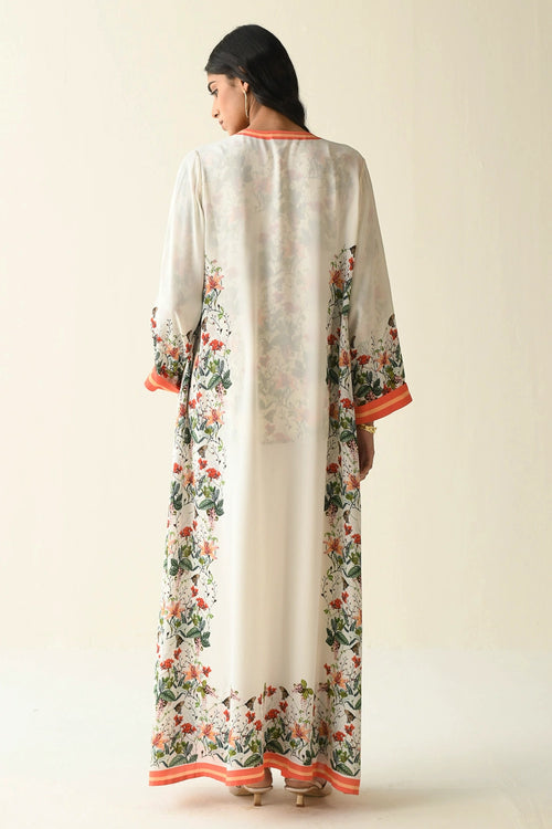 Pink And Ivory Floral Printed Abaya