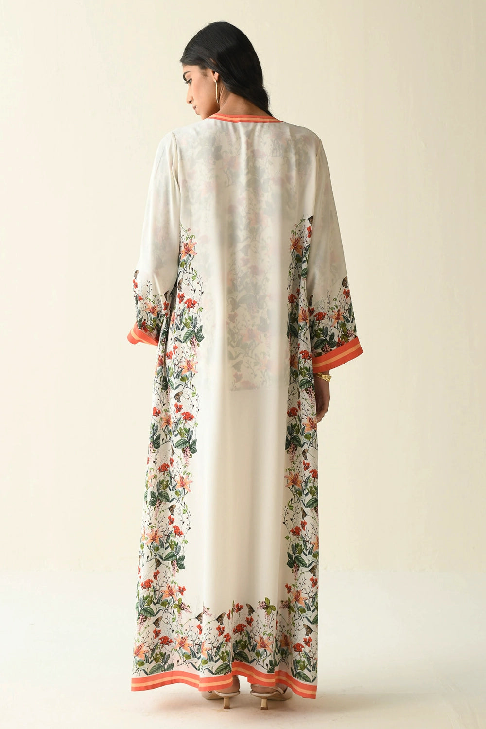 Pink And Ivory Floral Printed Abaya