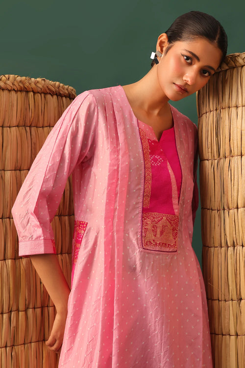 Pink Patchwork Bandhani Suit Set