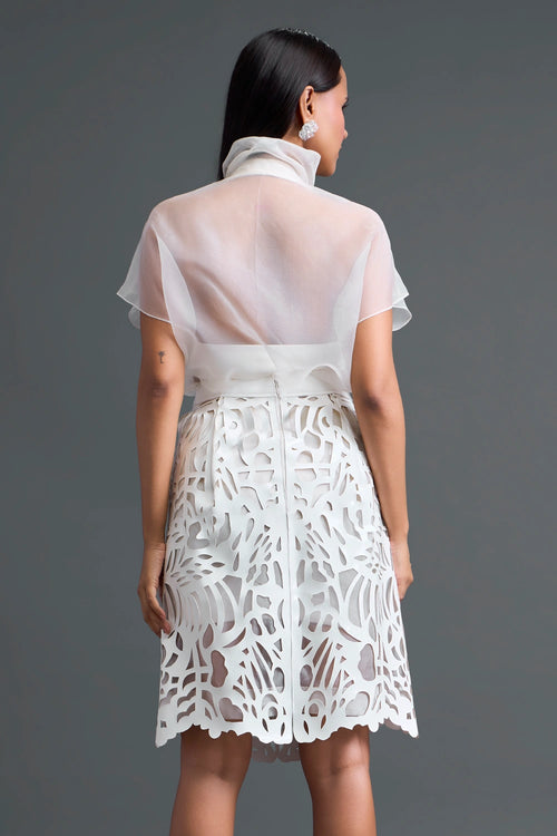 White Layered Halter and Laser-Cut Skirt Set