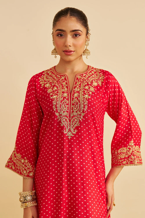 Shezia Red Long Chauga with Salwar