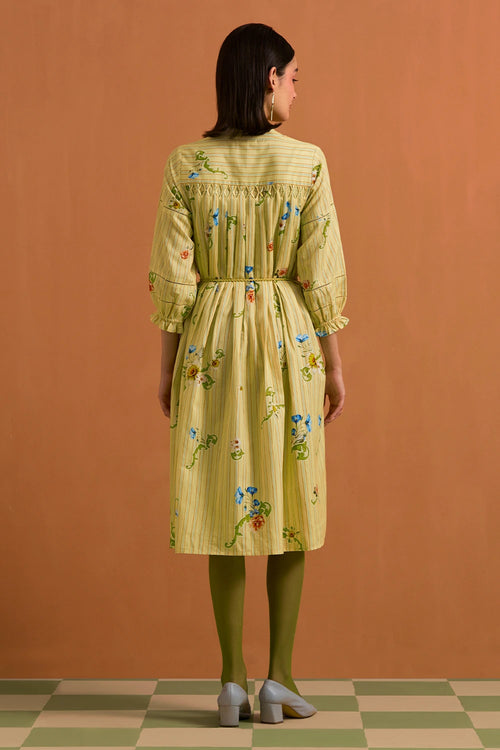 Fun Yellow Verdant Long Stripe Dress