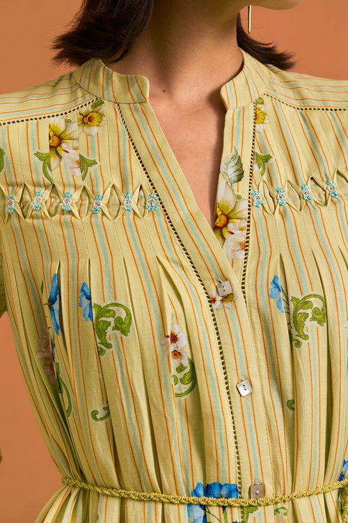 Fun Yellow Verdant Long Stripe Dress