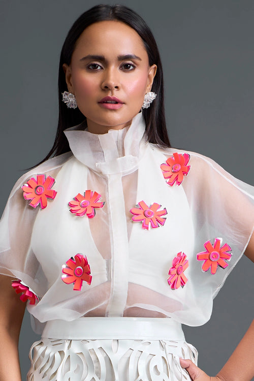 White Layered Halter and Laser-Cut Skirt Set