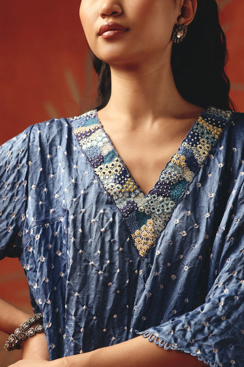 Twilight Long V Neck Tunic with Ivory Flared Pants