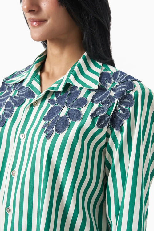 Emerald Bloom Stripe Shirt