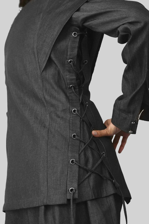 Black Arched Denim Top