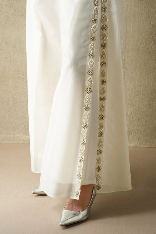Sudhira Pearl Organza Blouse And Pants Set