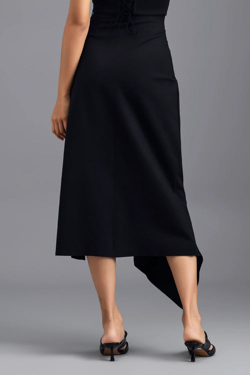 Black Structured Ruffle Skirt