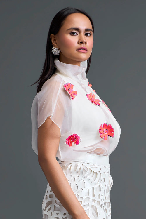 White Twisted Bustier Organza Top