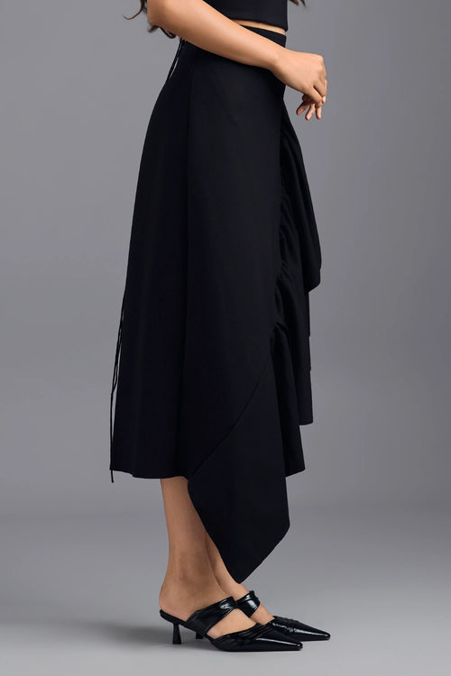 Black Structured Ruffle Skirt