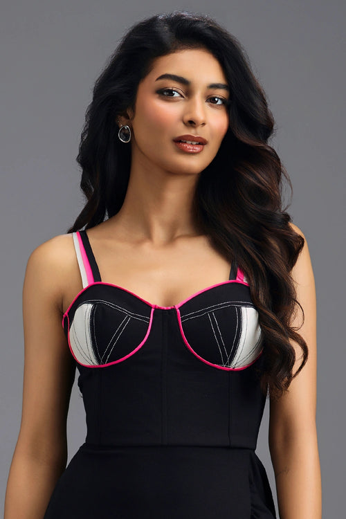 Black Corset Top with Neon Pink Piping