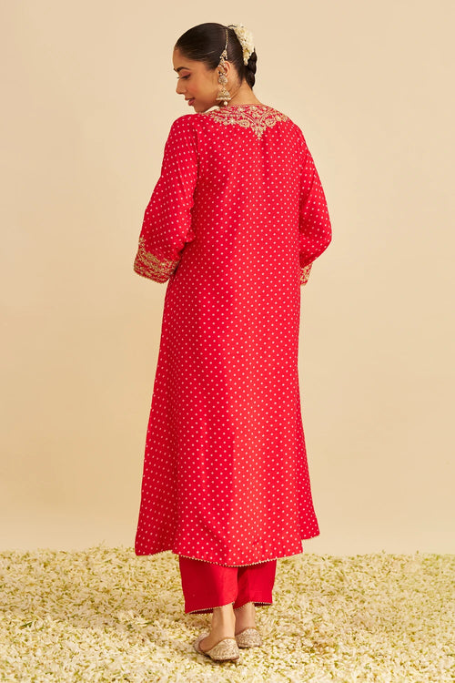 Shezia Red Long Chauga with Salwar