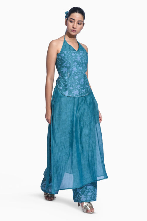 Blue Hana Halter Corset Set