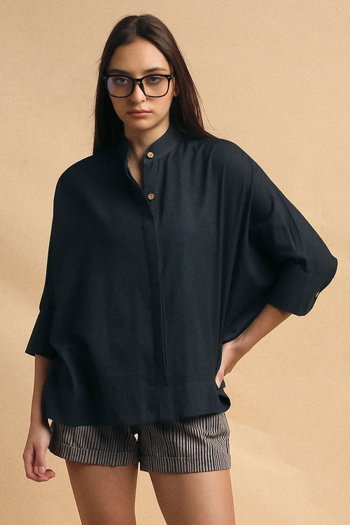 Charcoal Oversized Ret Shirt And Gray Striped PL Shorts Set