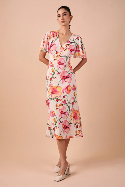 Pink-White Orchid Crepe Dress
