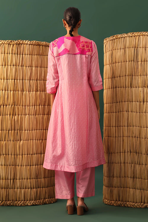 Pink Patchwork Bandhani Suit Set